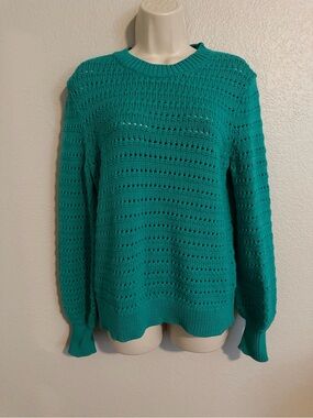 J. Crew Teal Open-Weave Crewneck Sweater